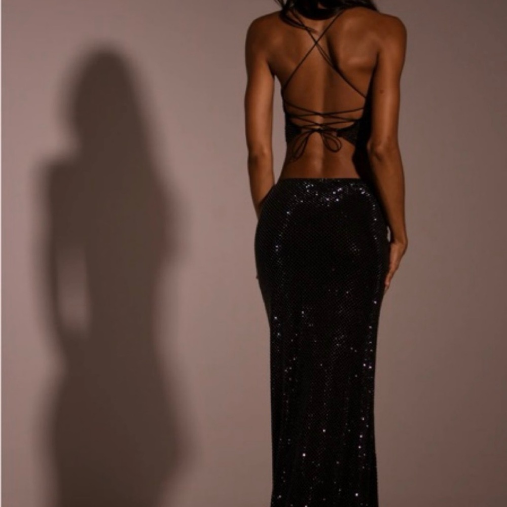 Meshki Black Backless Sequin Gown for Prom